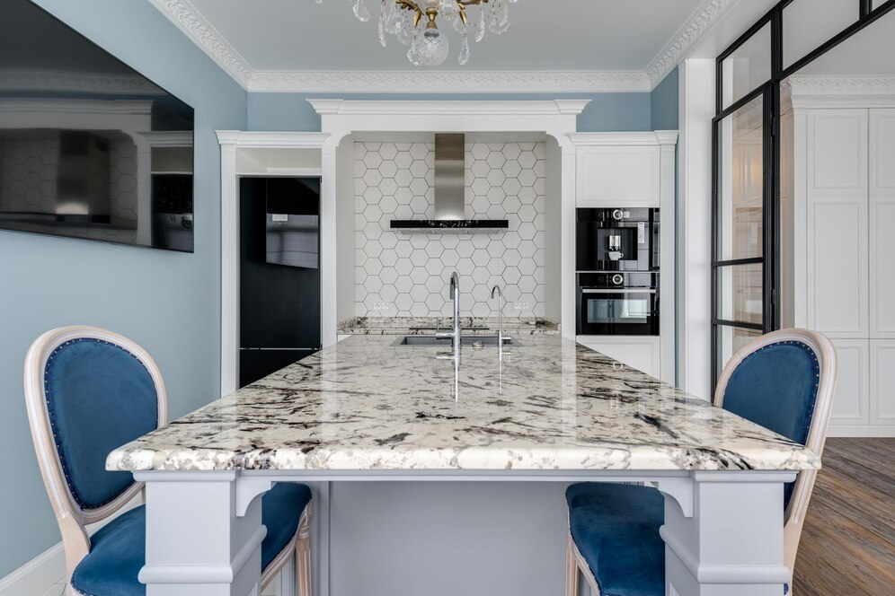 Classic kitchen with granite countertop installation.